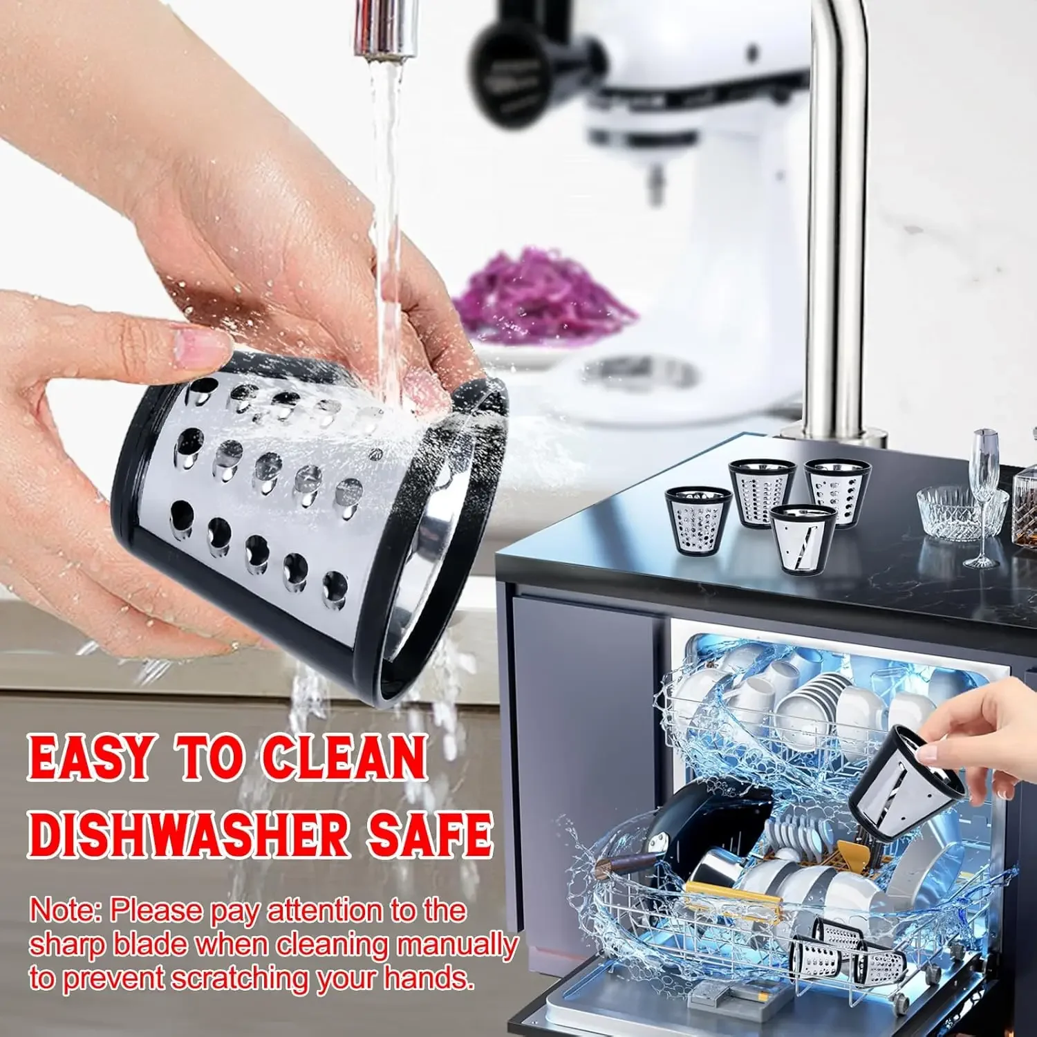 모든 KitchenAid 스탠드 믹스 슬라이서 슈레더 부착물(KitchenAid용), 슬라이서 부착물(블레이드 4개 포함)