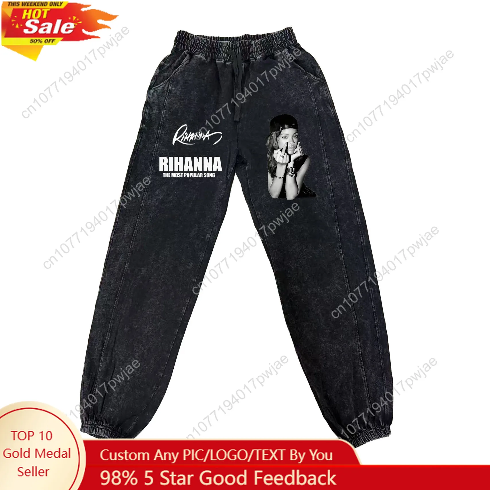 

Rihanna Hip-hop rapper Pants Man Woman Teenager Retro Vintage Trousers Cotton Elastic Sweatpant Custom Made Pant With Pocket