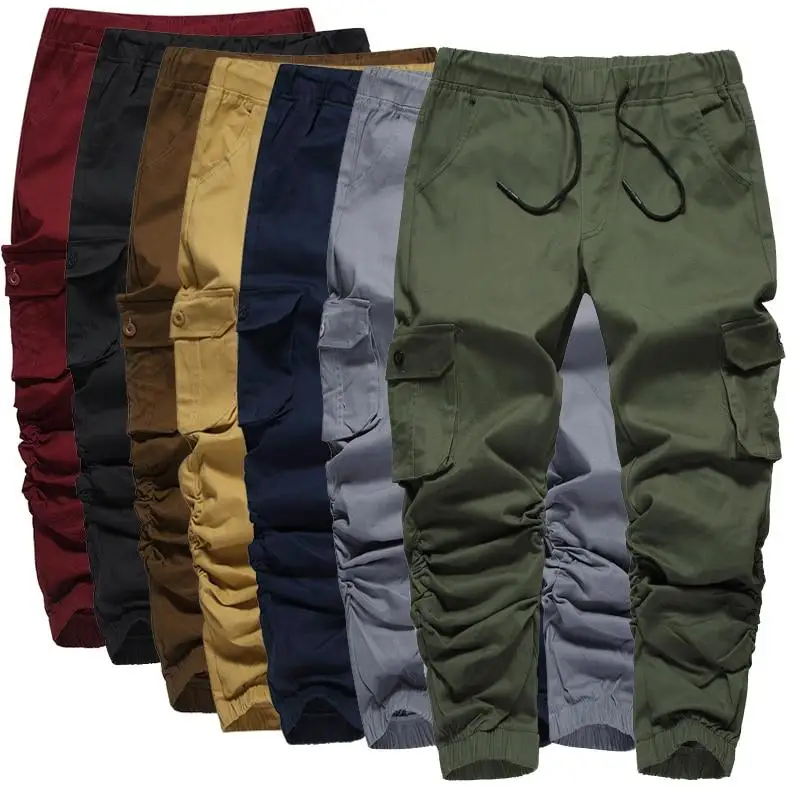 Size 30-38 Men Jogger Pants Spring Summer Autumn  Casual Muti Pocket Cotton Slim Loose Straight   Long Cargo