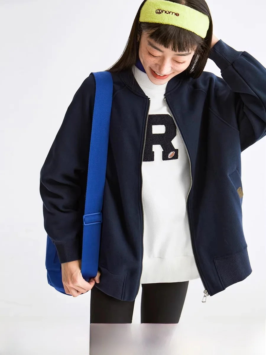 

Cloud Life Color Loose Versatile Spring Autumn Women's Casual Sports Baseball Jaet Top Zipper ket Polyester Fiber