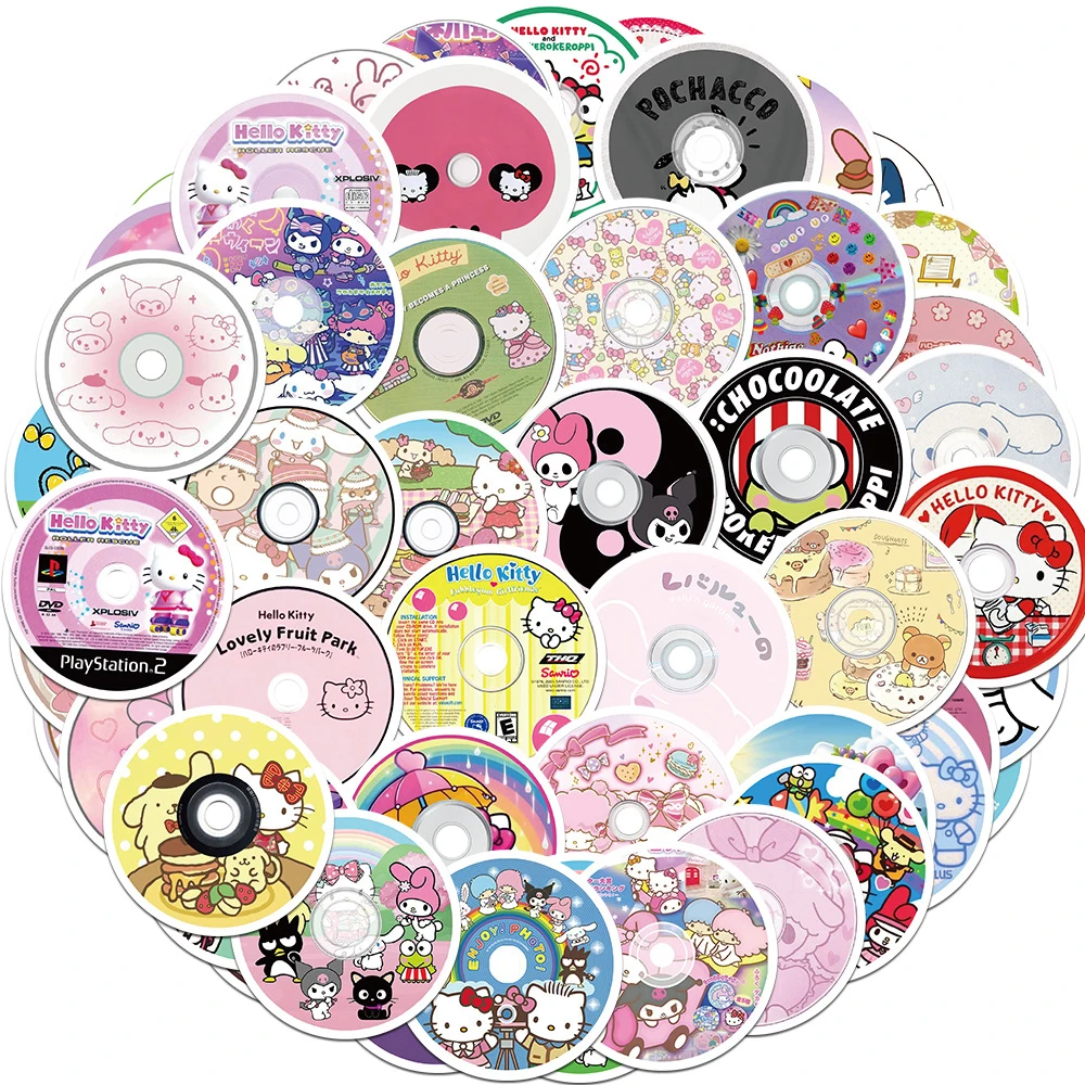 10/30/50pcs Kawaii Sanrio CD Cartoon Stickers Aesthetic Decorative Decorative Phone Case Guitar Cute Kids Sticker Toys Gifts