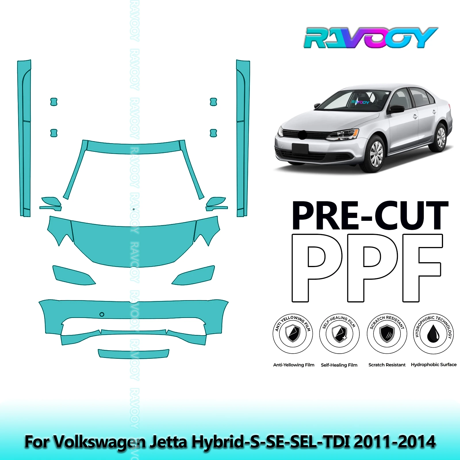 

Front Kit+Rockers Clear Bra Precut PPF Paint Protection Film For Volkswagen Jetta Hybrid-S-SE-SEL-TDI 2011-2014