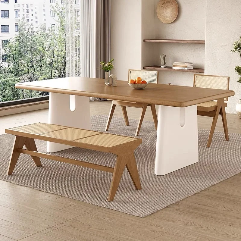 household small apartment dining table solid wood rattan