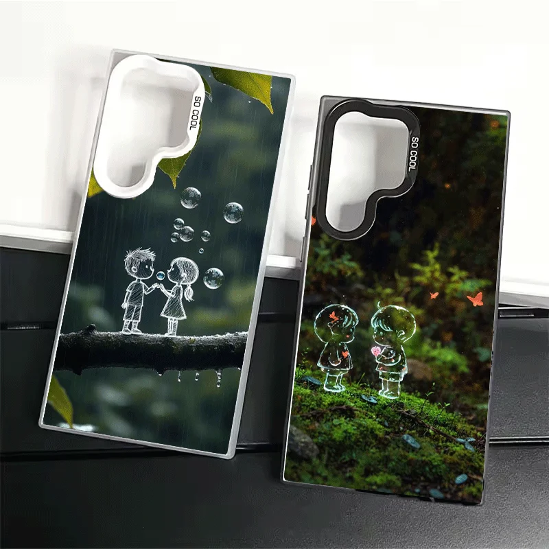 Nature Cute Child Painting Style Soft Phone Case for Samsung Galaxy S24 S25 FE S26 Edge S23 Ultra S22 Plus S21 + Shockproof Cove