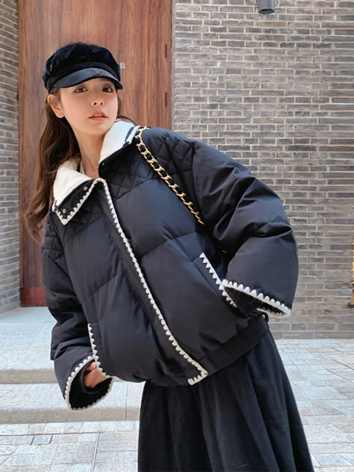 블라 두 다운 재트 여성용 겨울 2025 신상 고급 감각적인 매우 아름다운 90% 화이트 두 깃털 코트