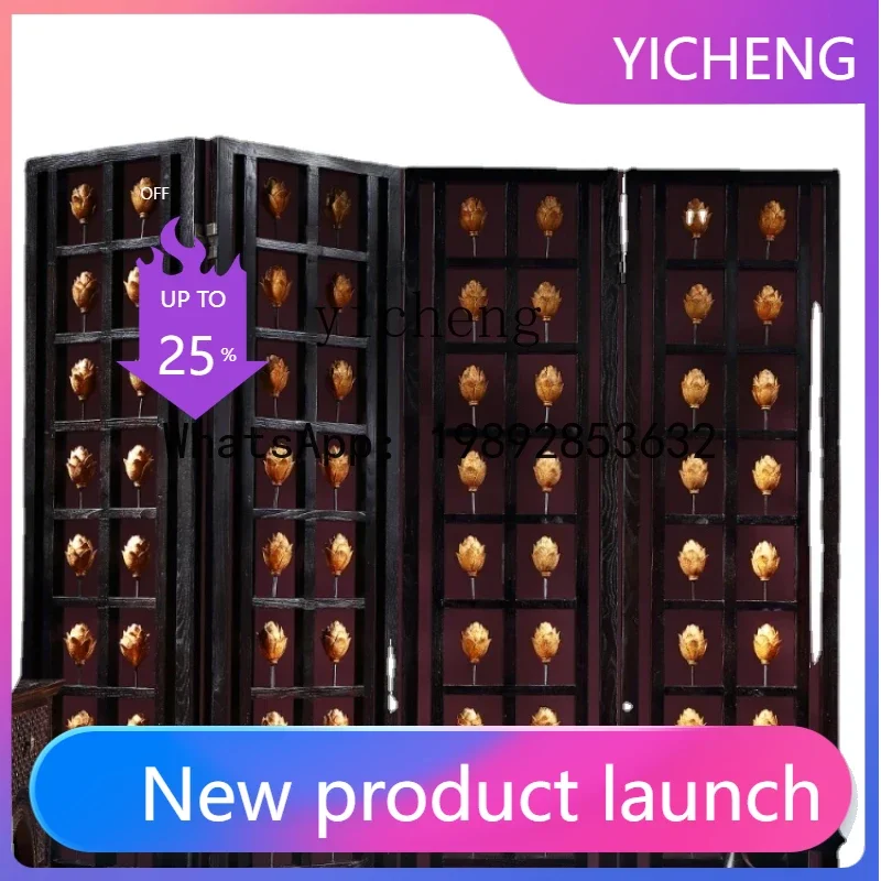 

LYY Solid Wood Subareas Screens Living Room Double-Sided Painted Mobile Accordion Partition Push-Pull Furniture