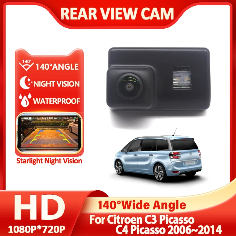 Car License Plate Light Rear View Reverse Backup Camera 140 Degree Fish Eye Lens For Citroen C3 Picasso C4 Picasso 2006~2014