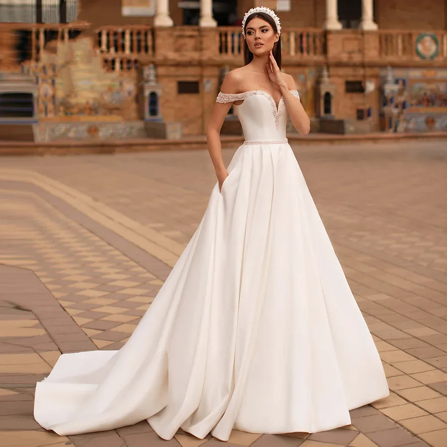 Flavinke مخصص sixy a-Ling فساتين الزفاف الحبيب قبالة الكتف الدانتيل يصل ذيل شابيل زي العرائس Vestido De Noiva