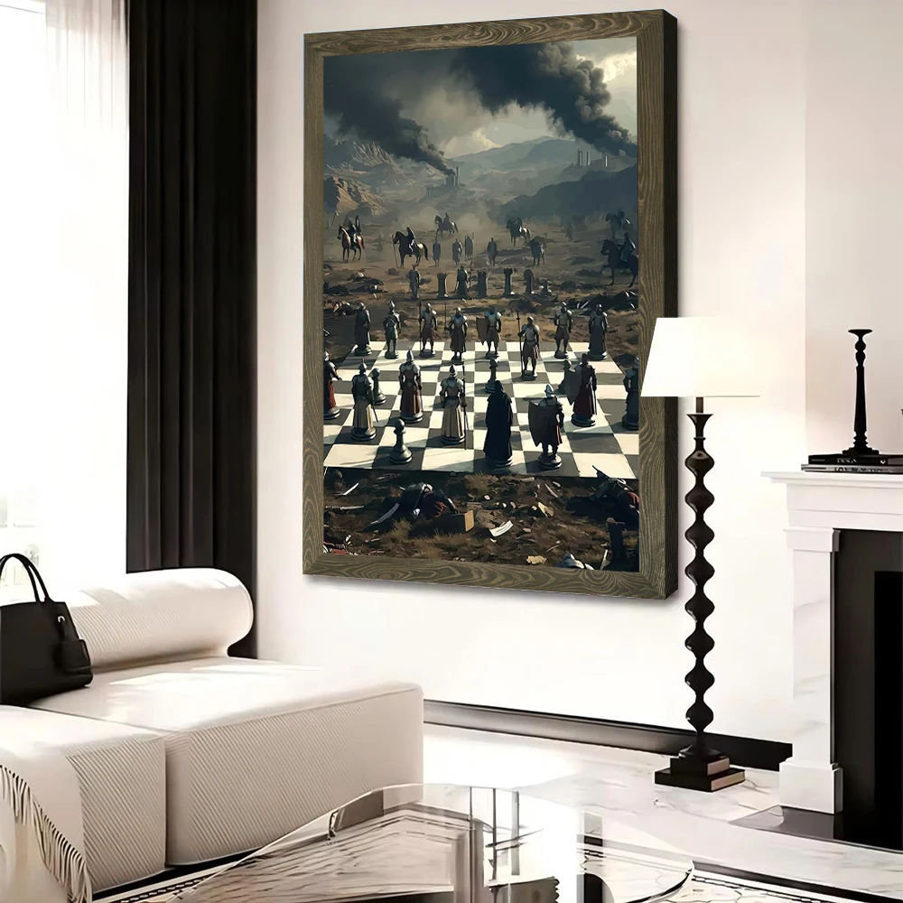 Epic Chess Battle in a War-Torn Landscape Canvas Poster Customizable Pictures Wall Art Canvas Painting for Posters Living Room view 4