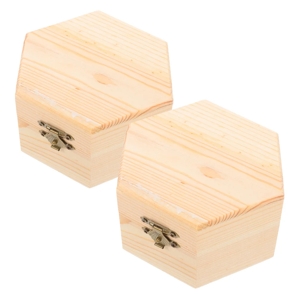 

2Pcs Wooden Jewelry Box Unfinished Small Hexagonal Wood Storage Box Rustic DIY Craft Organizer for Home Travel Store