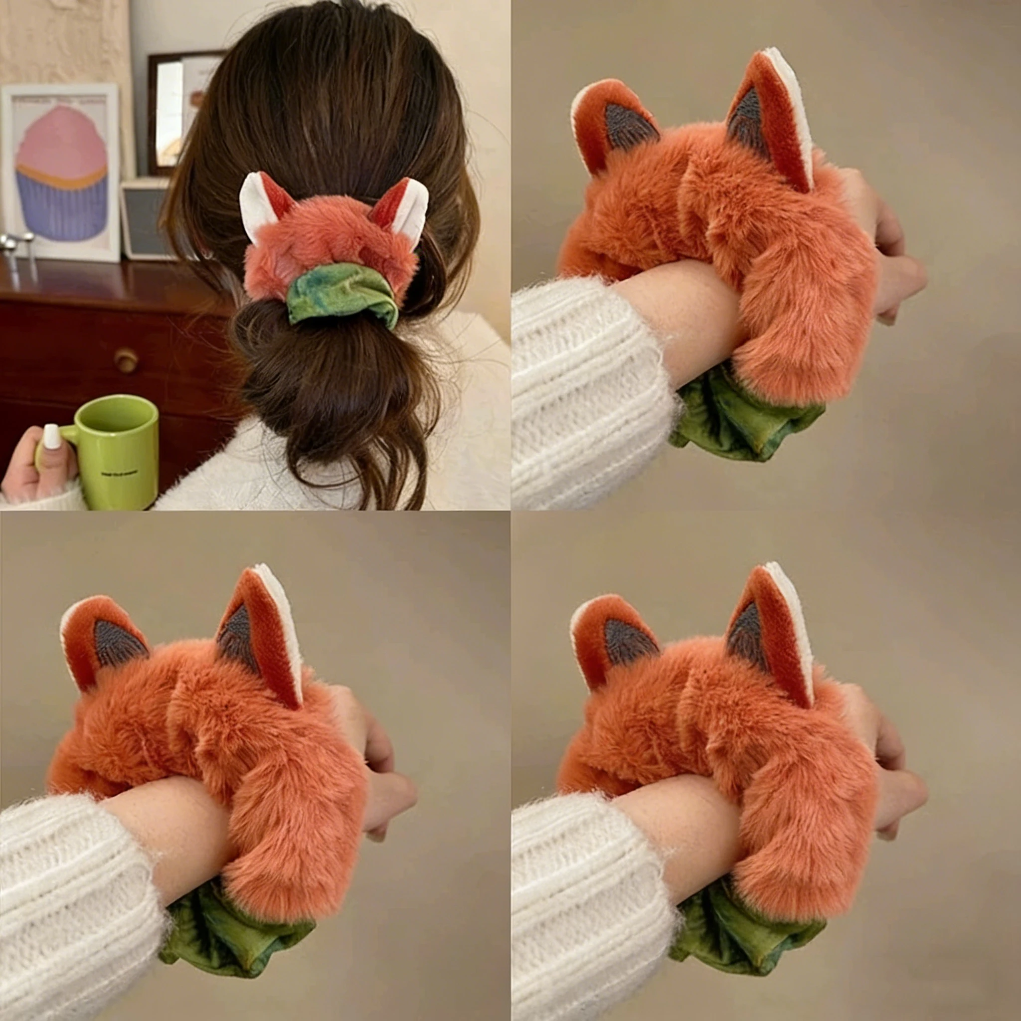 디즈니 주토피아 주디 & 닉 플러시 헤어 스크런치/헤어 타이 |   귀여운 만화 소녀풍 사이드 클립 |   귀여운 플러시 헤어 액세서리