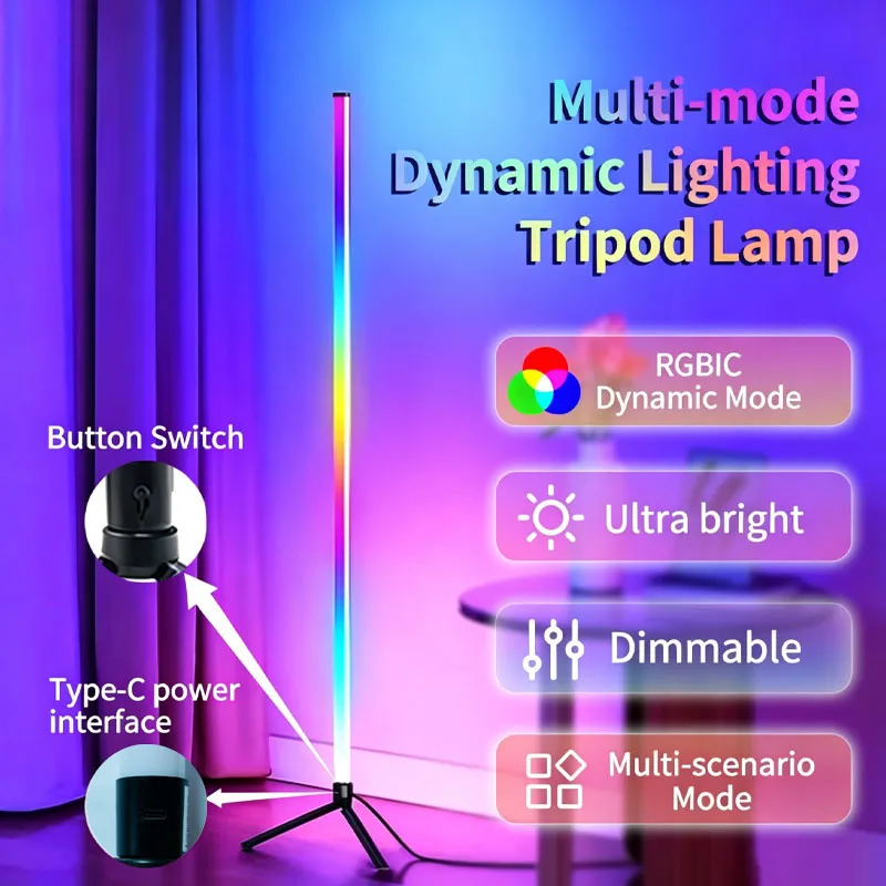 110CM LED RGB Floor Lamp Bar, Remote Bluetooth App Sound Pickup Ambient Light, Corner Light for Gaming Room Ambiance Lighting