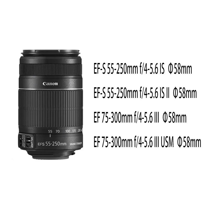 ET60 カメラレンズフードキヤノン EOS 60D 70D 80D 90D 700D 750D 760D 77D デジタル一眼レフマウント EF-S 55-250 ミリメートル/EF 75-300 ミリメートル 58 ミリメートルフィルターレンズ