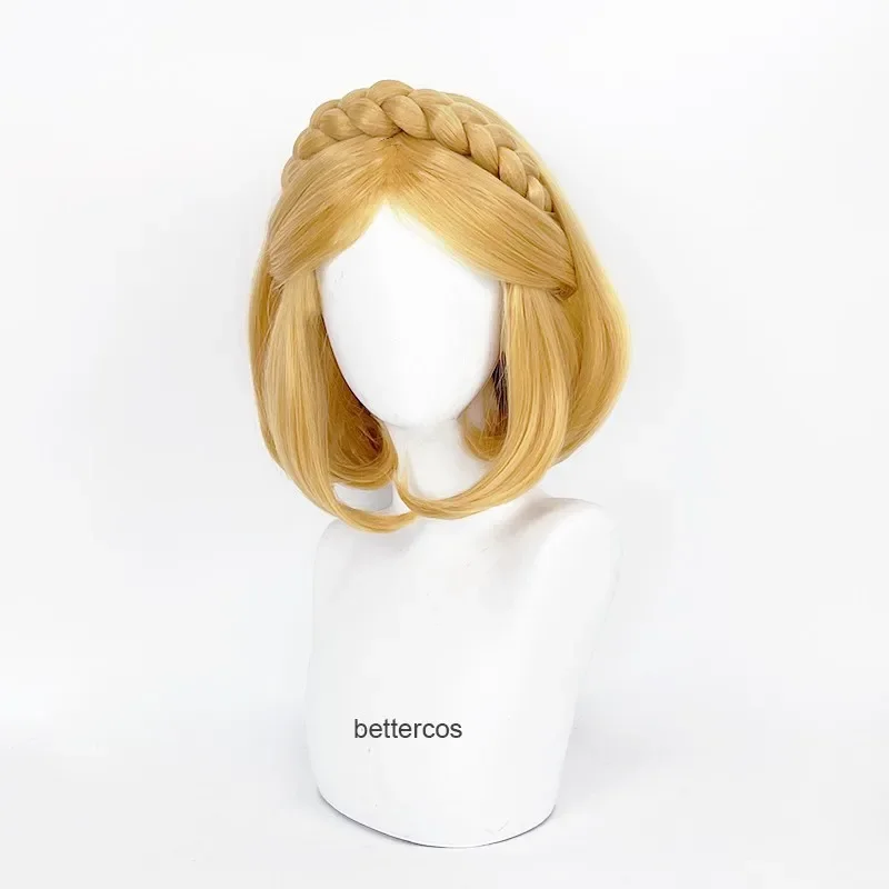 Zelda Princess Cosplay Wig Golden Blonde Braided Short Wig Cosplay Anime Princess Cosplay Wig Ears Heat Resistant Wigs Wig Cap