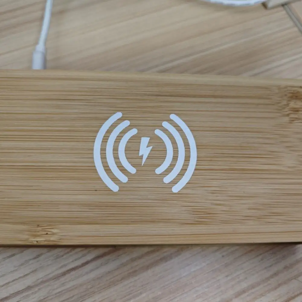 Multifunctional Bamboo Digital Clock Wireless Charger LED Mirror Surface Bedside Alarm Clock Home Office Supply