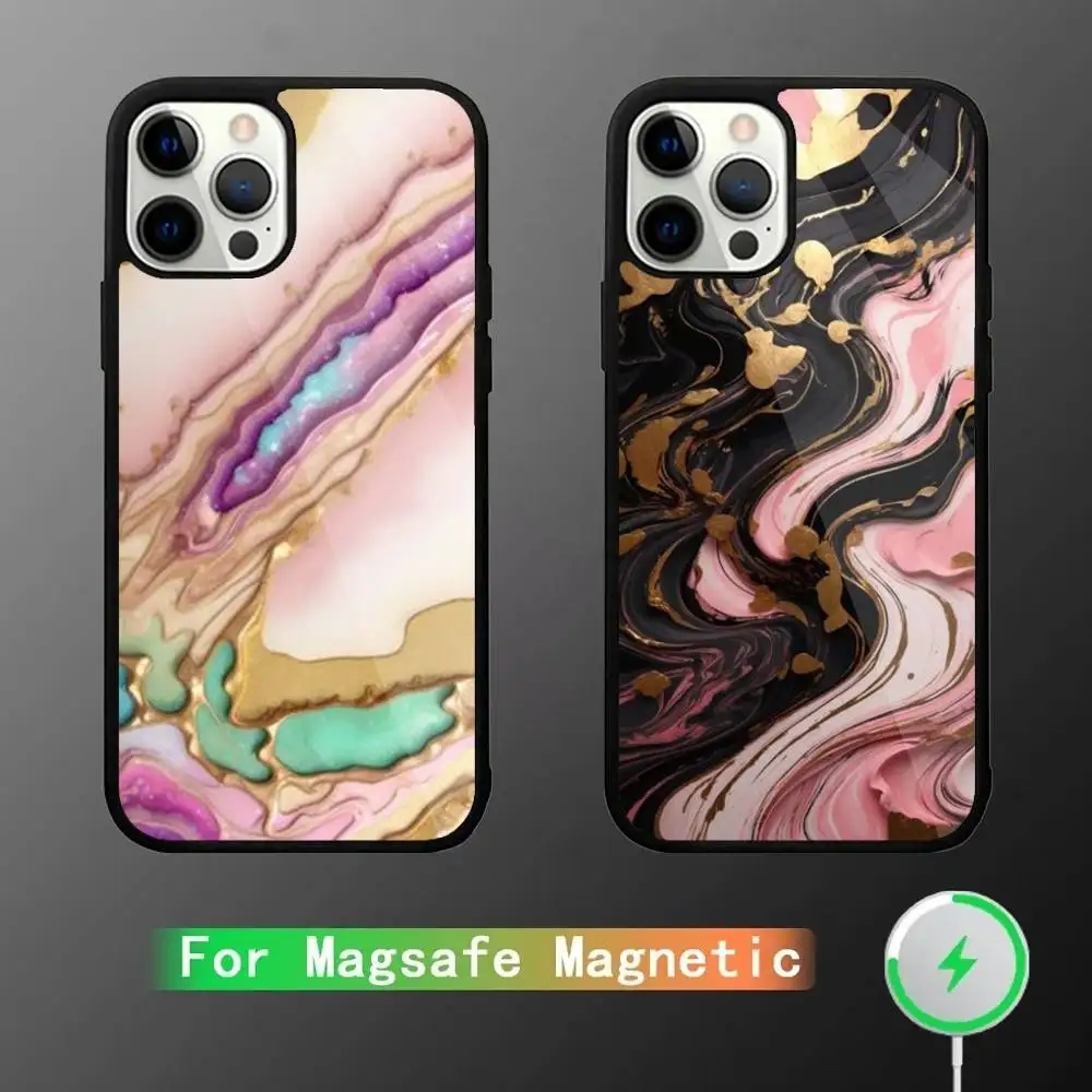 

Pink Gold Marble Art Phone Case For iPhone 16,15,14,13,12,11,Pro,Max,Plus,Mini,SE New Magsafe Magnetic Wireless Charging