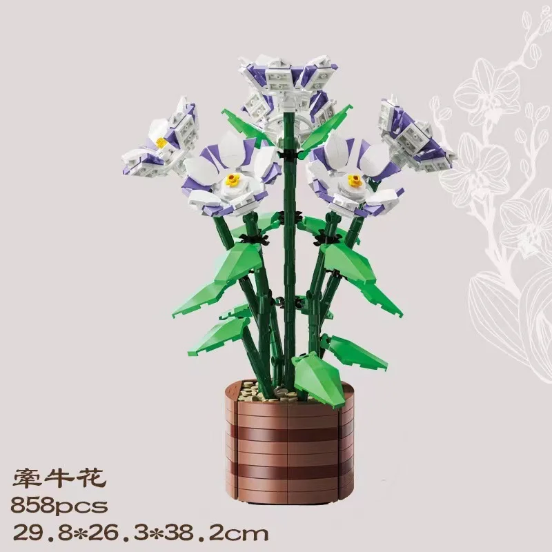 

Creative Simulation Flower Series Morning Glory Potted Home Dried Flower Decorations Building Blocks Bricks Toys Gifts