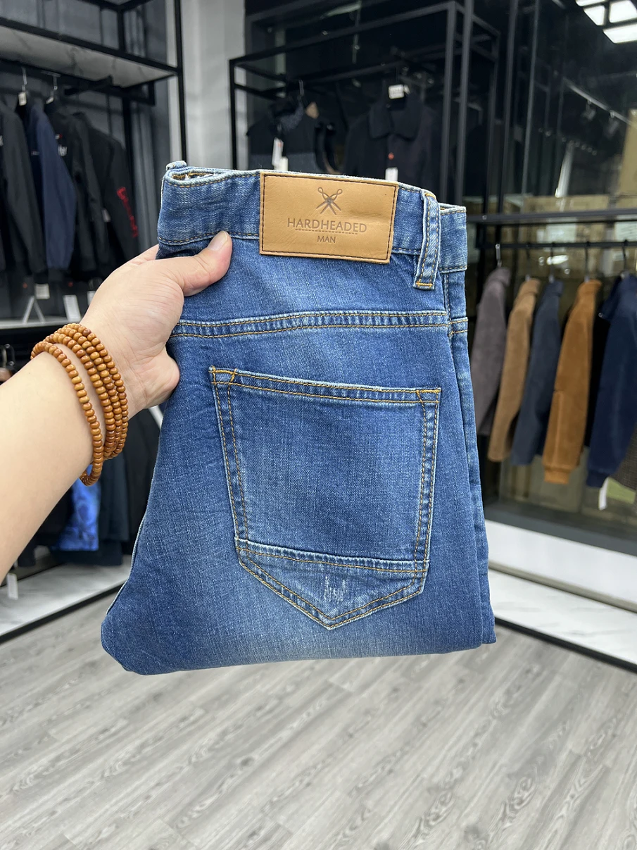 

Slim Fit Men's Jeans Paw Hole Basic Sle Spring New Cotton Denim mid Waist Zipper Closure Elastic Fiber Slimming Effect
