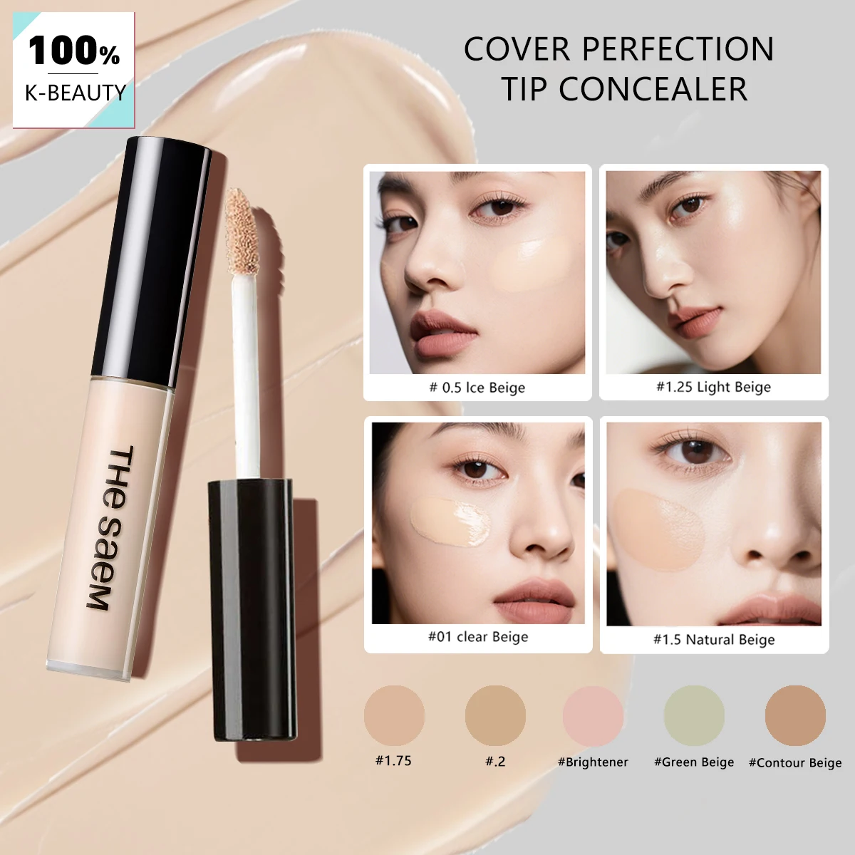 Corrector The Saem Cover Perfection Tip, Textura Suave, Maquillaje de Lujo, Larga Duración y Sin Arrugas, Cosmético Coreano, Maquillaje Coreano