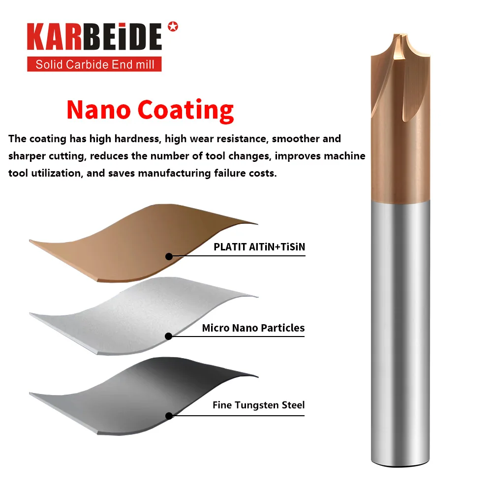 KARBEIDE Radius Corner Rounding Inner R End Mills 4 Flute TiSiN Coated,for Milling Alloy Steels,Hardened Steel, Metal