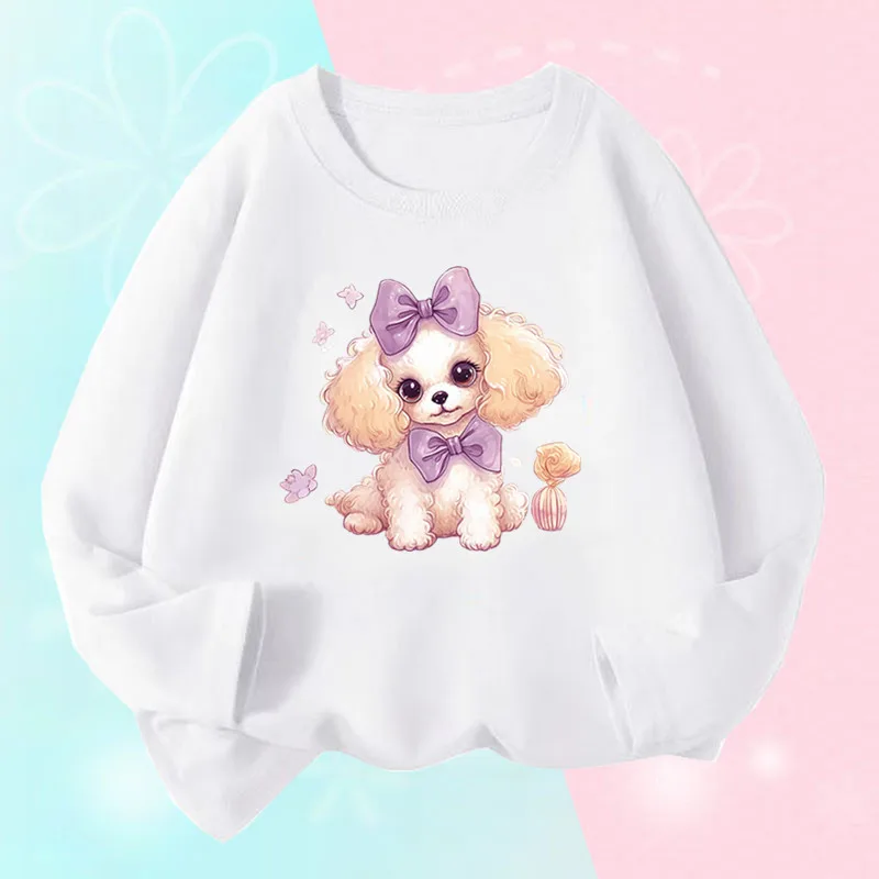 Girls T Shirt Fashion Cute Dog Puppy Print Kids Cartoon T-Shirts Animal Harajuku O Neck Long Sleeve Spring Clothing Tops