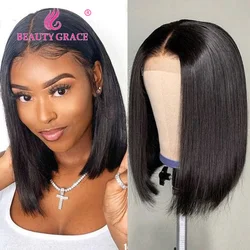 Glueless Wig Straight Bob Wig Lace 4x4 Lace Closure wigs Glueless Preplucked Human Wigs Human Hair Pre Cut Wigs Easy to Wear