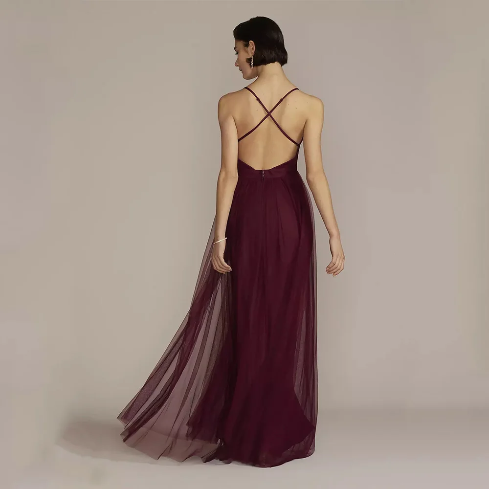 High Quality Sexy Evening Dresses Tulle for Floor-Length V-Neck Sleeveless Backless Prom Dress Slit Robes De Soirée Customized