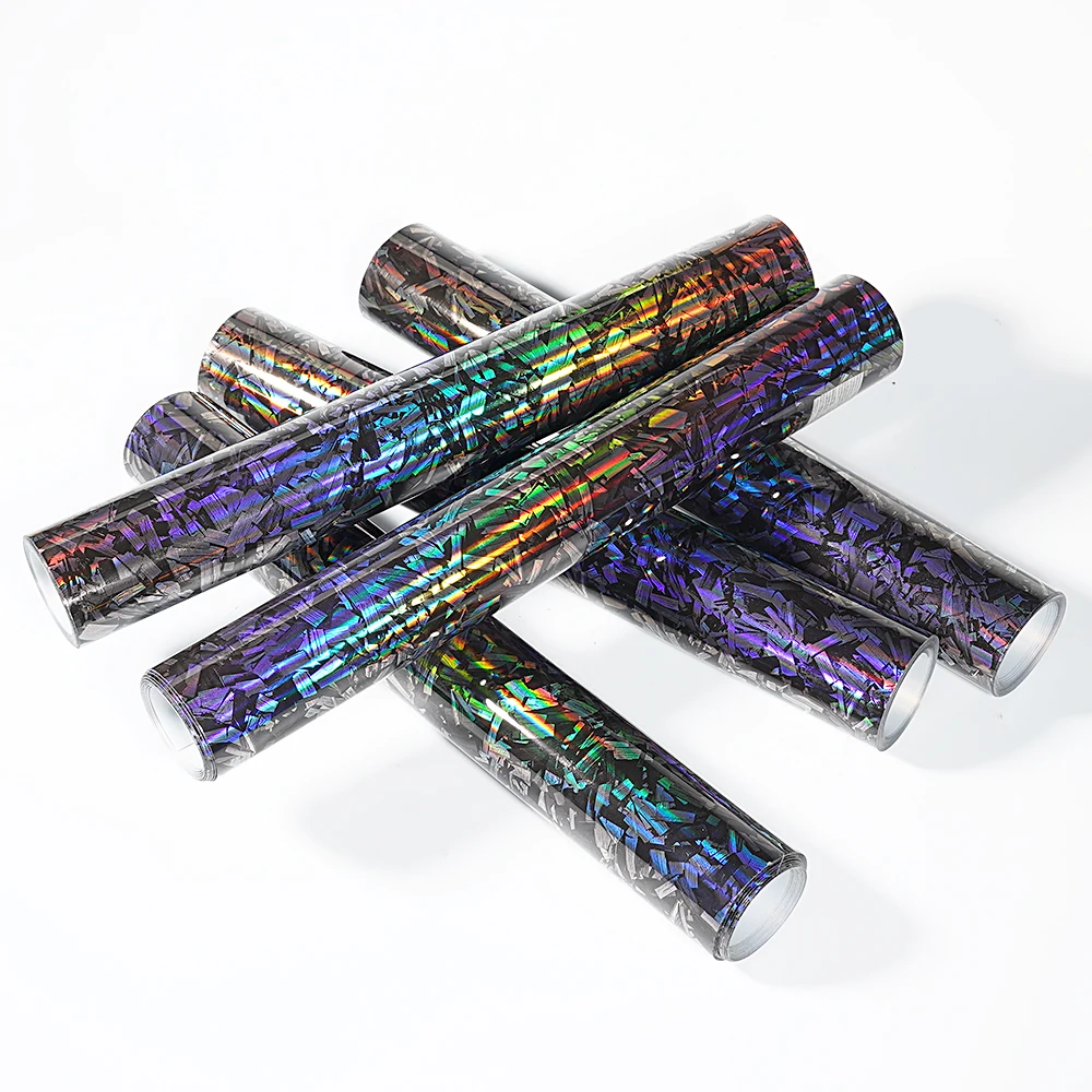 Rainbow Holographic Forged Carbon Glossy Laser Wrap Vinyl Motorcycle Stickers Forged Carbon Fiber Car Body Color Change Film view 2