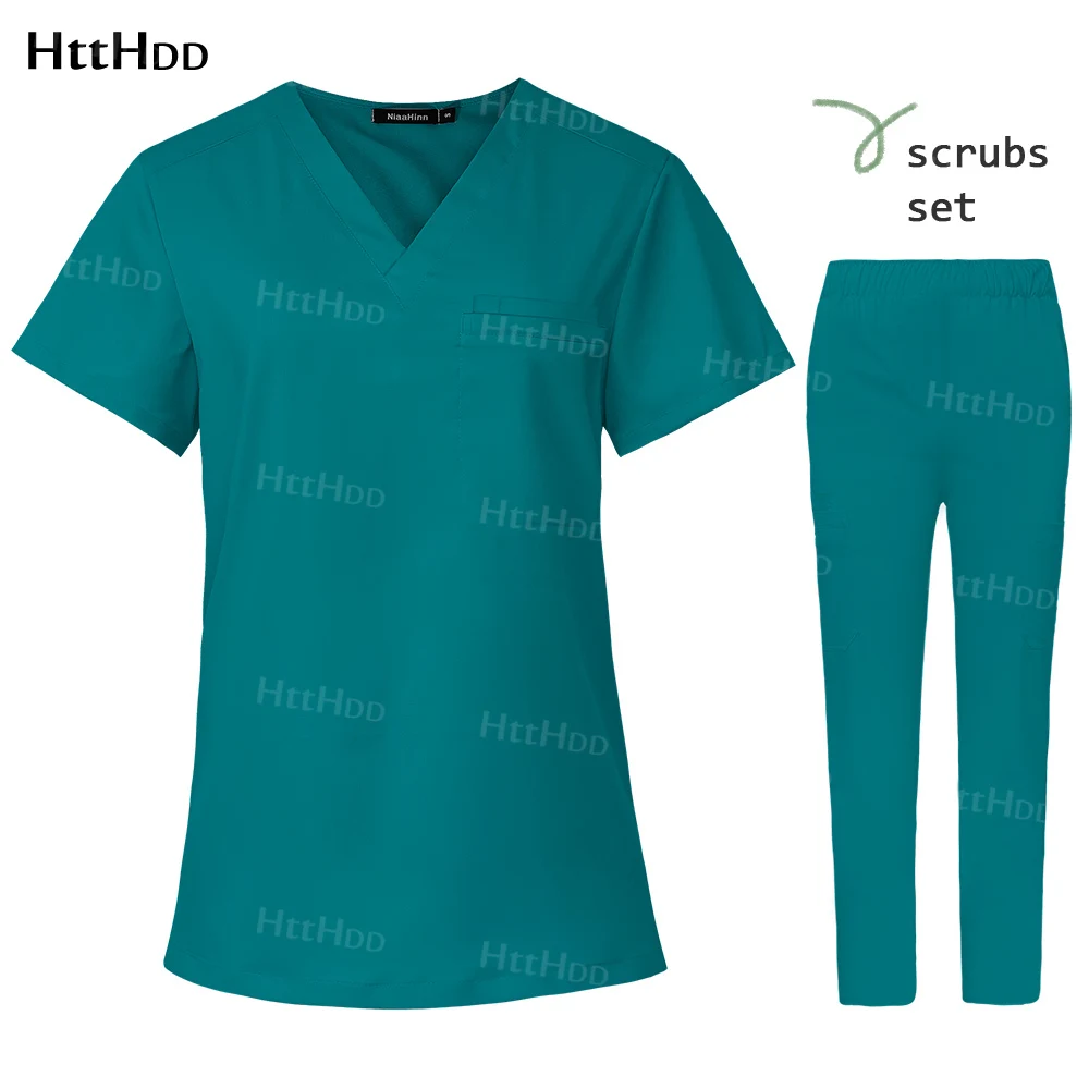 Scrubs Uniform Sets Unisex Medische Accessoires Zachte Verpleging Scrub Ademende Werkkleding Huisdierenziekenhuis Apotheek Laboratoriumuniformen Set