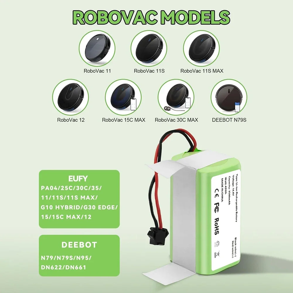 Eufy RoboVac 11S batería de repuesto 14,4 V 3500mAh para 11S MAX 25C 30C 15C 35C G10 G20 G30 Edge Robot aspirador