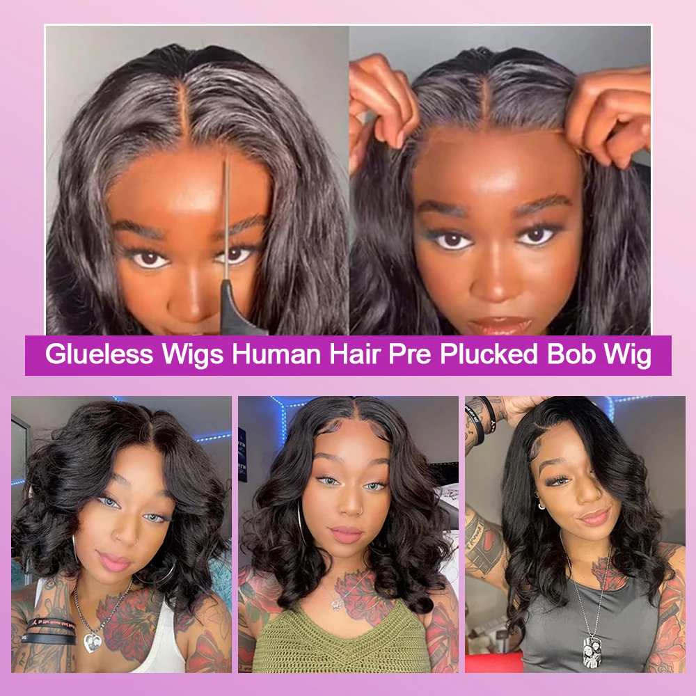 Bob Glueless Perücke Body Wave Kurz 13x4 HD Lace Frontal 100% Echthaar Brasilianisch Lockig Pre-plucked Wear and Go für Schwarze Frauen Versand aus FR Lager – Detail 7