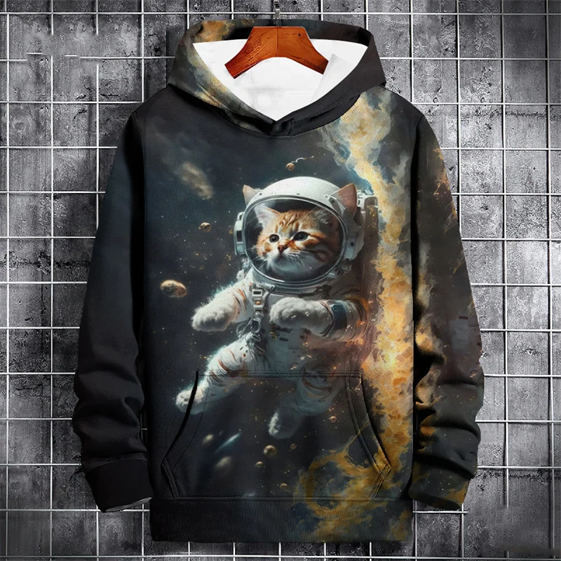 3D Printed Astronaut Cat Hoodies For Men Cool Experiment Graphic Sweatshirts Casual Oversized Pullovers Unisex Long Sleeves Tops