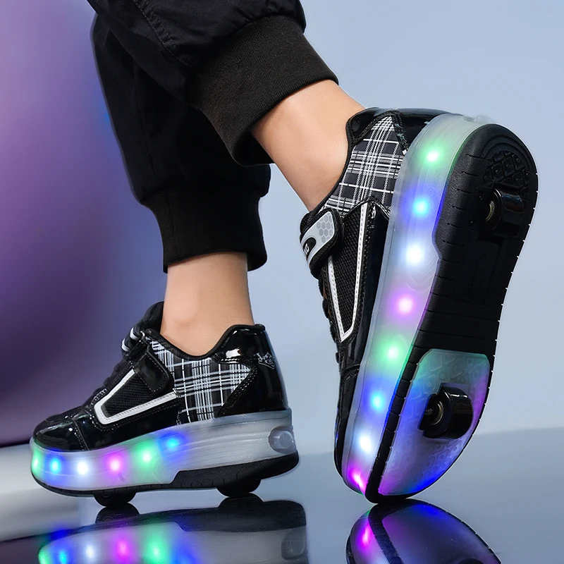 أحذية عصرية غير مرئية قابلة للسحب تلقائيًا بأربع عجلات: أحذية رياضية للفتيات، زلاجات دوارة للأطفال والكبار والأولاد #3