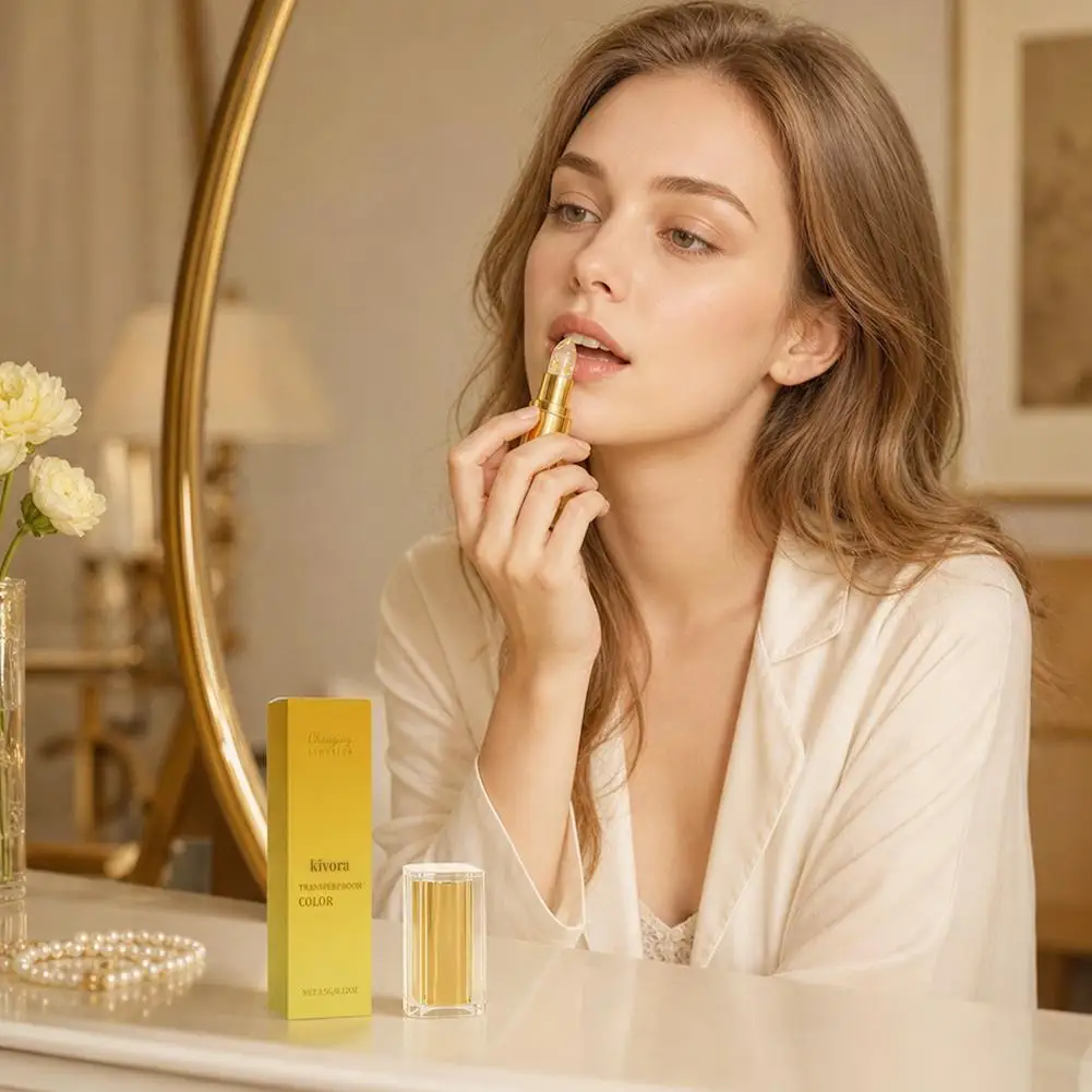 Color Changing Lip Balm Temperature Reactive Jelly Lipstick Clear Crystal Gold Foil Hydrating Glossy Natural Lip Tint