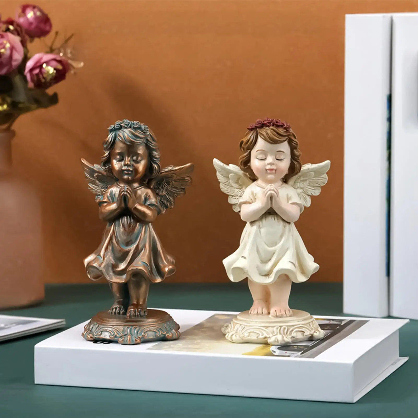 Angel Figures Resin Child Prayer Crafts Praying Angel Figurine for Living Room Bedroom Vanity Table Office Bedside