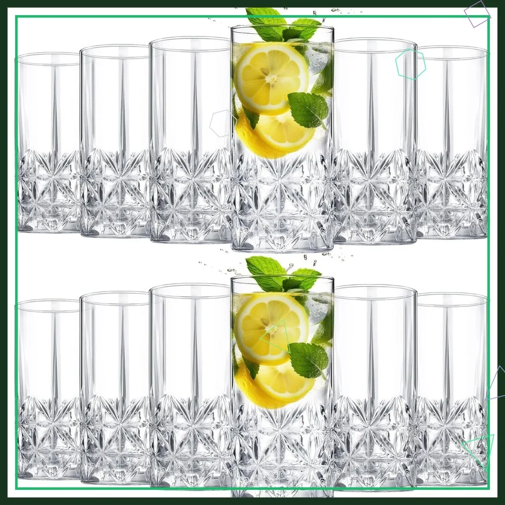 

Набор из 12 высоких бокалов для хайбола, 350 мл, кристально прозрачные винтажные текстурированные стаканы для коктейлей, чая, пива, можно мыть в посудомоечной машине