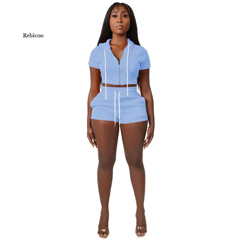 

Summer Beach Two Piece Set Women Tracksuit Loungewear Casual Tops Slim Biker Shorts Suit Elegant Woman Sets Outfits Wholesale