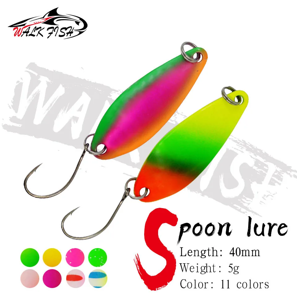 WALK FISH 1PCS New Trout Spoon Bait 5g 40mm Metal Fishing Lure With Single Hook Hard Bait Lures Trout Perch Chub Salmon