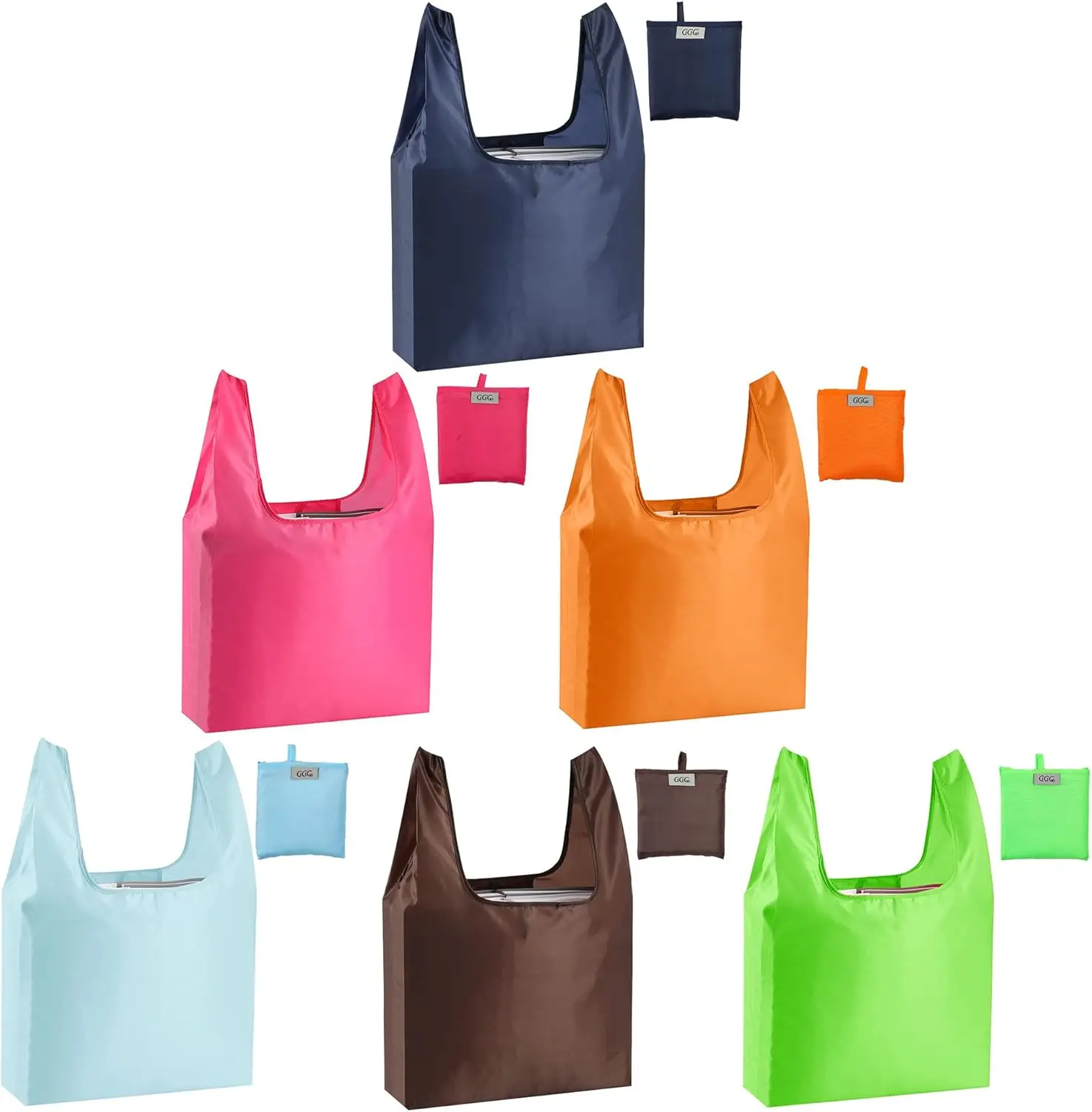 

6 Pack Reusable Grocery Bags Heavy Duty Foldable Tote with Pouch, Washable & Waterproof, 50 lbs Capacity