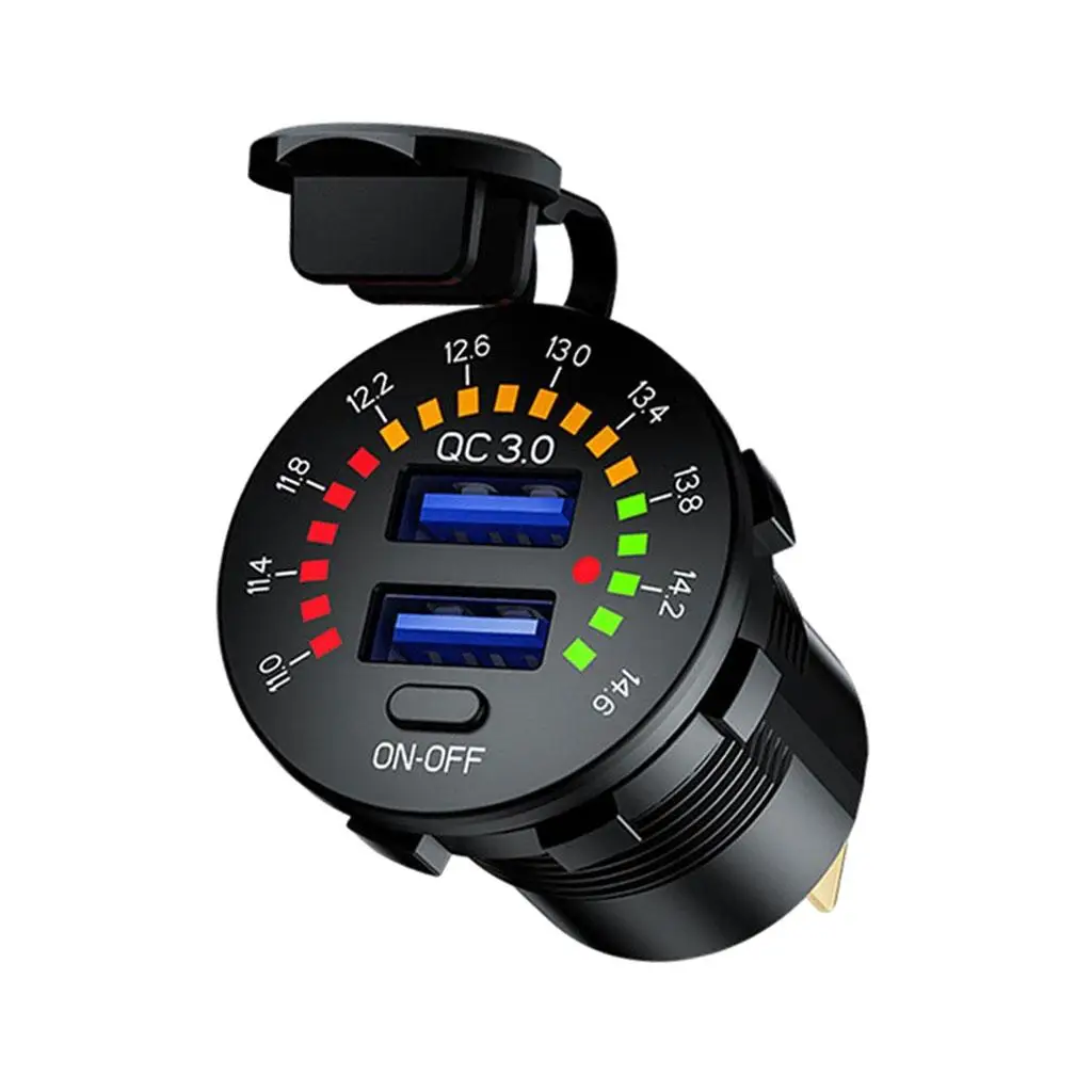 Wodoodporne gniazdo zasilania motocyklowe z podwójnym USB i woltomierzem do smartfona