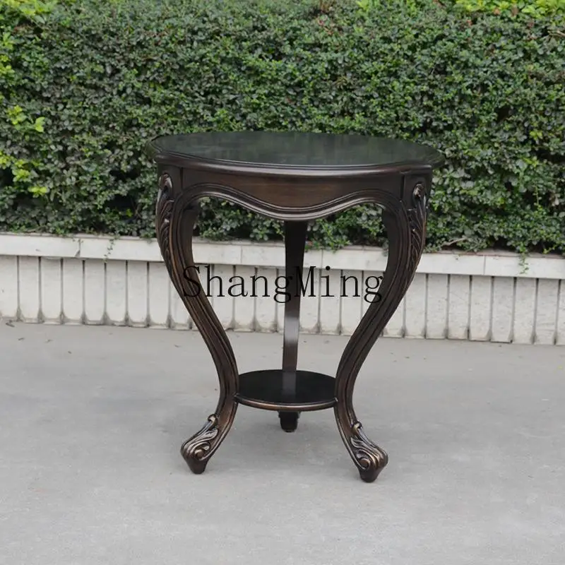 

CL retro bronze old solid wood sofa corner few villa casual coffee table round table