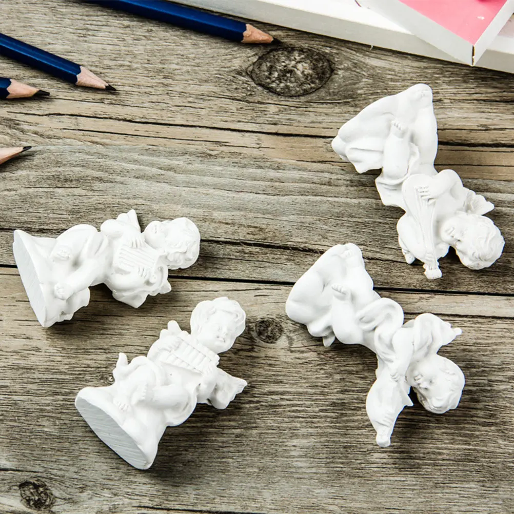 

4Pcs Stone Plaster Cupids Compact Resin Sculptures Desktop Decorations School Atelier Accessories Drawing Sketch Training