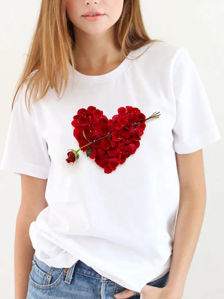 Graphic Tee Women Clothes 90s Sweet Love Heart Valentine Ladies Print T Clothing Summer Female Fashion Short Sleeve T-shirts