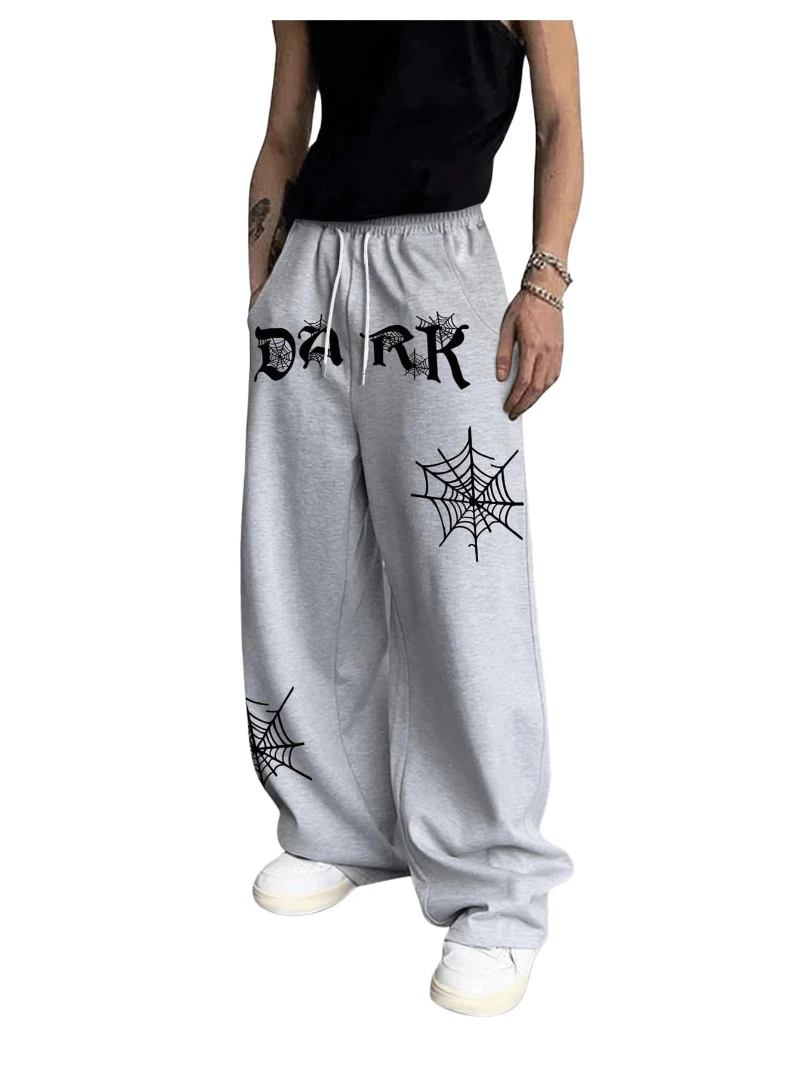 

Fitness Hip Hop Harajuku Y2K Men's Y2K Graphic Baggy Sweatpants Drawstring Waist Wide Leg Jogger Pants with Pockets