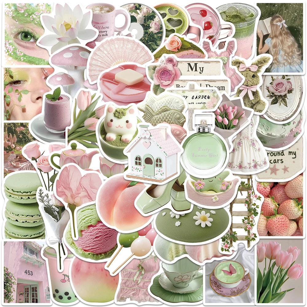 50 Stück Pastell-Aufkleber im Traumhaften Sommer-INS-Stil für Scrapbook, Tagebuch, Planer, Gepäck, Wasserflasche, Handyhülle