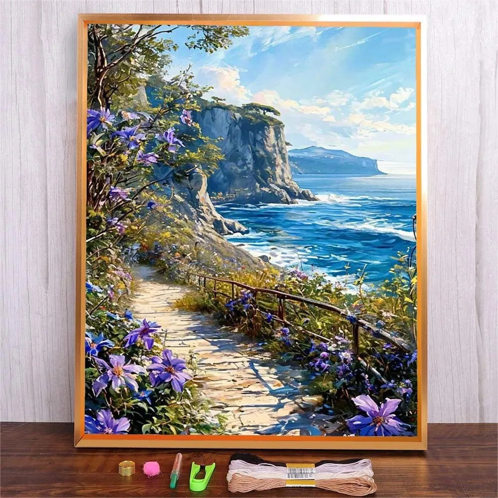 

Diy Needle Embroidery Starter Kit Handicrafts Seascape Painting Arts Needlework Full Printed Cross Stitch Sewing Home Decor