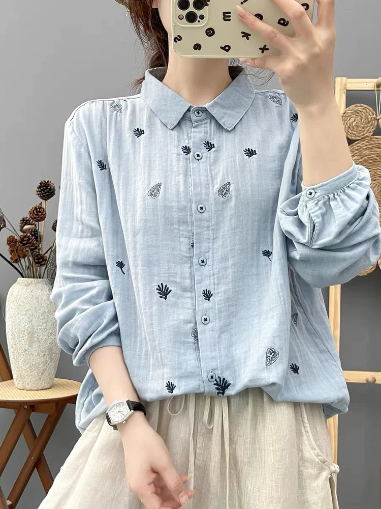 

Двухслойный хлопок с вышивкой Ele Long Sve irt, женский весенне-осенний повседневный свободный внутренний костюм, накидка irt Cardiga...