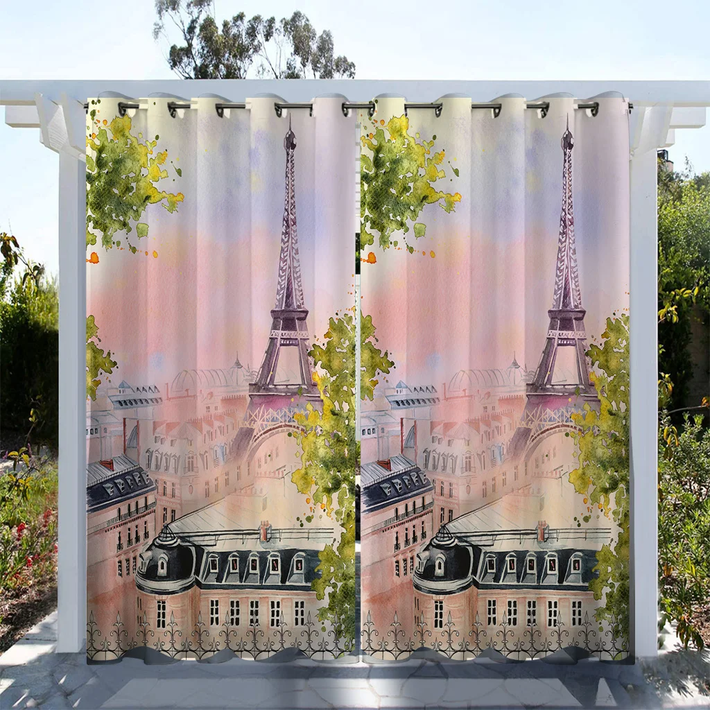 

1 pc, Paris Eiffel Tower City Printed Waterproof Curtains for SunProtection and Decoration in Living Room, Bedroom, andKitchen