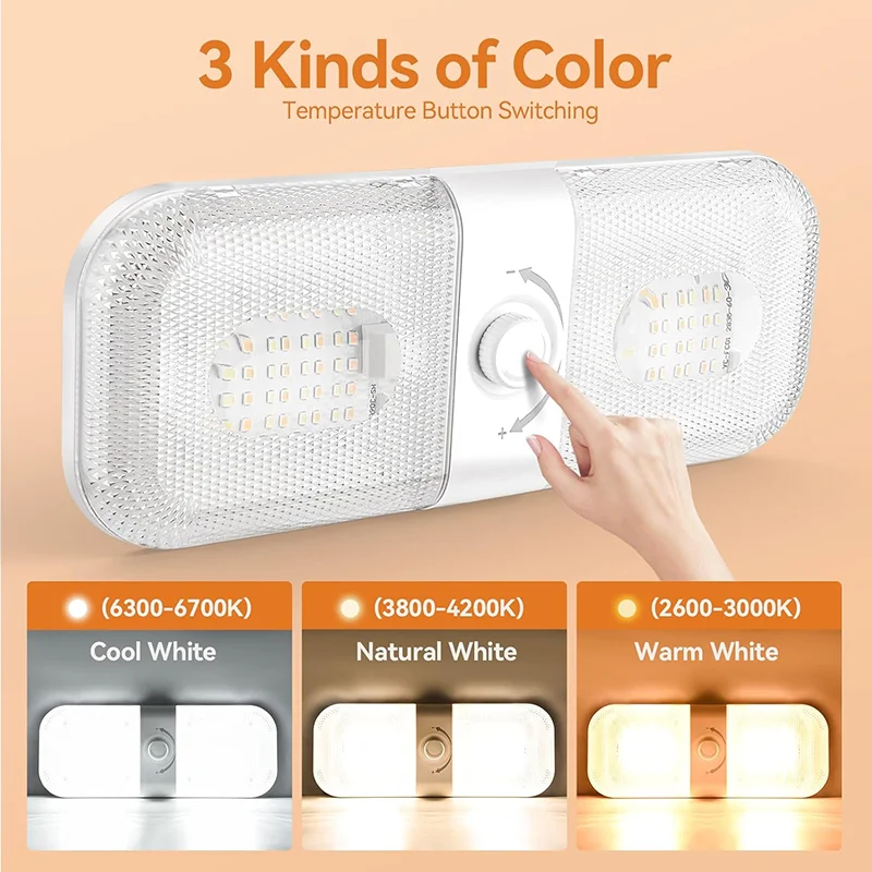 

3 Colors RV Light Lnterior LED Light 1700LM 12V 24V Super Bright Dome Light Fixture for RV Accessories(Cold+Warm+Natural Light