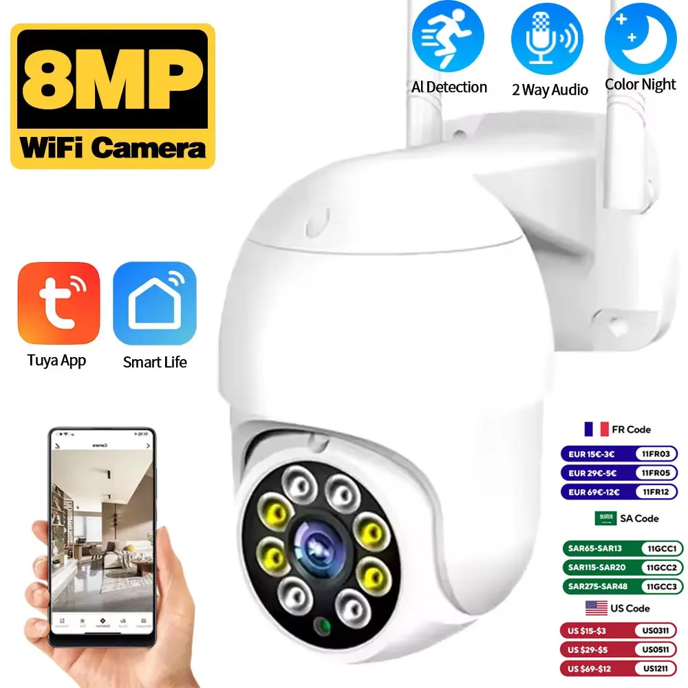 

Tuya Smart 4K 8MP PTZ WiFi IP Wireless Camera Outdoor Security Protection Auto Tracking Camera CCTV Video Surveillance Camera